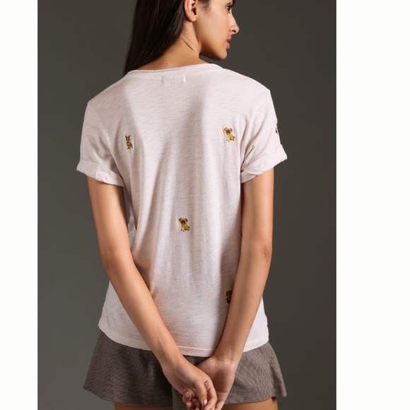 NWT Anthropologie The Lars Classic V-Neck Tee by T.La Embroidered Puppies L - Picture 3 of 11